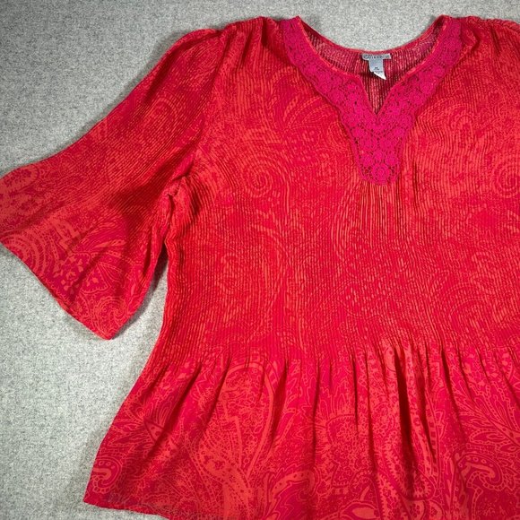 Maggie Barnes Catherines 3X Womens Top Blouse Pink Orange Lightweight Crinkle - Picture 8 of 14